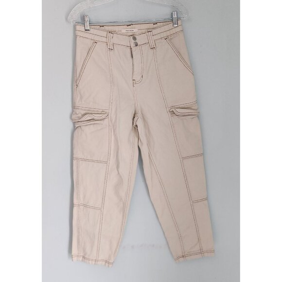 PacSun‎ Elastic Waist Cargo White Cream Cotton Pants Womens Medium (28x27) EUC - Picture 3 of 13